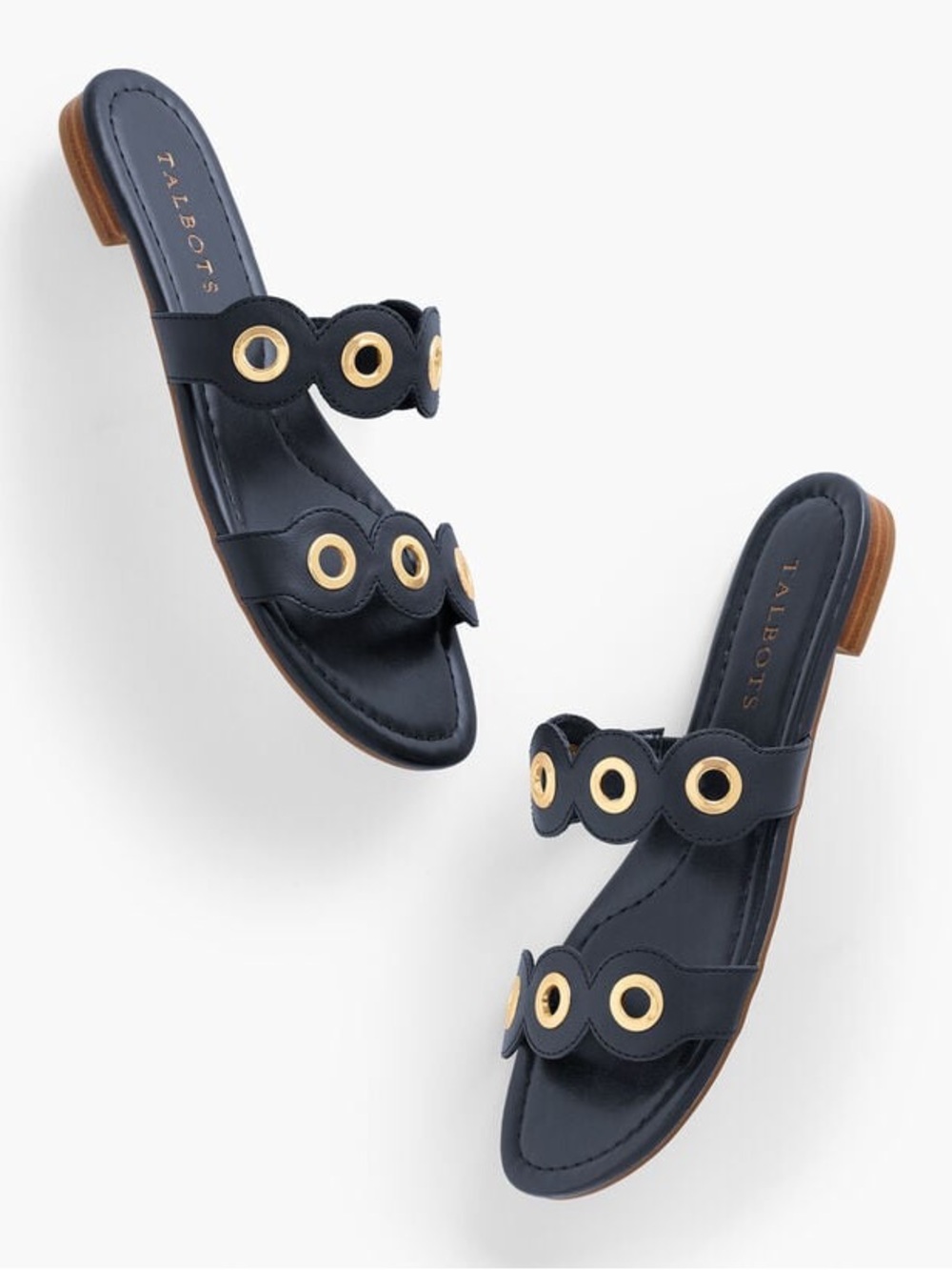Talbots CAMY EYELET NAPPA SLIDE Sandals - size 8 - navy blue